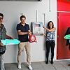 Uwe Nehlsen (Vorsitzender DLRG Moos), Stefan Heck (Moos hilft), Johanna Ziegler (Björn-Steiger-Stiftung) und Bürgermeister Patrick ...