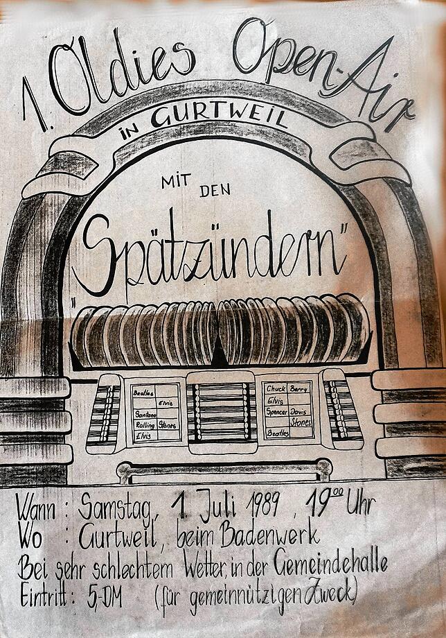 So sah 1989 die Einladung zu einem Konzert der Spätzünder in Gurtweil aus.