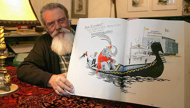 (Archivbild) Im Jahr 2009 drängte es Künstler Klaus Baeuerle, ein kommunalpolitisches Thema hochnärrisch in dem Stammbuch der Elefanten ...