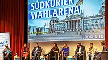 SÜDKURIER-Wahlarena zur Bundestagswahl im Milchwerk in Radolfzell (von links): Jörg-Peter Rau, Mitglied der SÜDKURIER-Chefredaktion, die ...