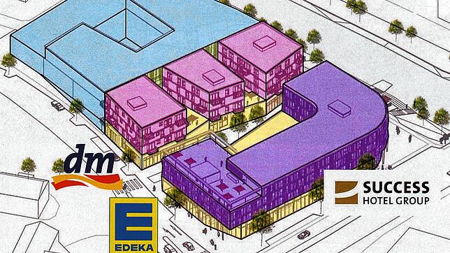 So sah die bisherige Planung für das alte Tonhallenareal in Villingen aus. Die Planung für einen Neubau des Amtsgericht (hellblau im ...