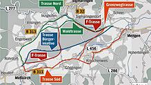 Diese Varianten werden im Rahmen der Planung für eine neue Trasse der Bundesstraße 311 zwischen Meßkirch und Mengen geprüft.