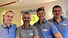 Freuen sich auf die neuen Räume im Gesundheitscampus: Andreas Lange, Vlodymyr Lopushniak, Tobias Noll und Oleg Mironov (von links).