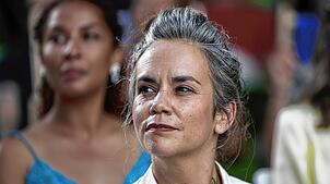 Natascha Gangl aus Österreich im Rahmen der Auslosung der Lesereihenfolge bei der Eröffnung zum Bachmann-Preis. Bis zum Samstag lesen 14 ...