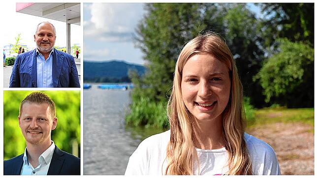Elena Gnann (rechts) wünscht sich von den beiden Oberbürgermeister-Kandidaten, Martin Staab (oben links) und Simon Gröger (unten), dass ...
