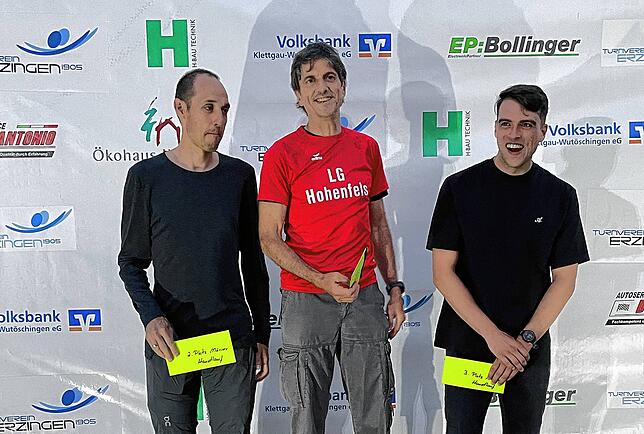 Die Gewinner des Hauptlaufes der Männer: 3. Platz Marcel Tschopp, 2. Platz Frank Ritter und 1. Platz Hardy Flum.