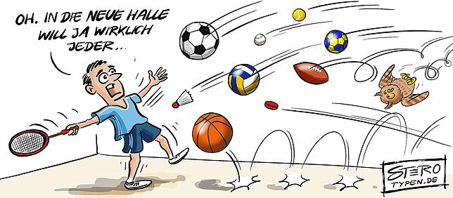 Bild 1: Karikatur der Woche: Überlingen hat sie jetzt, die Halle für jeden Sport und alle Bälle
