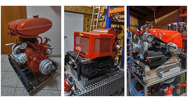 Drei Generationen &ndash; eine Funktion: Diese Tragkraftspritzen verstärken auf langen Strecken den Druck des vom Hydranten kommenden ...