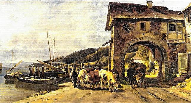 Ein Gemälde des Torhauses von Christian Mali aus dem Jahr 1880. Damals gab es den Uferpark noch lange nicht und die Seestraße führte ...