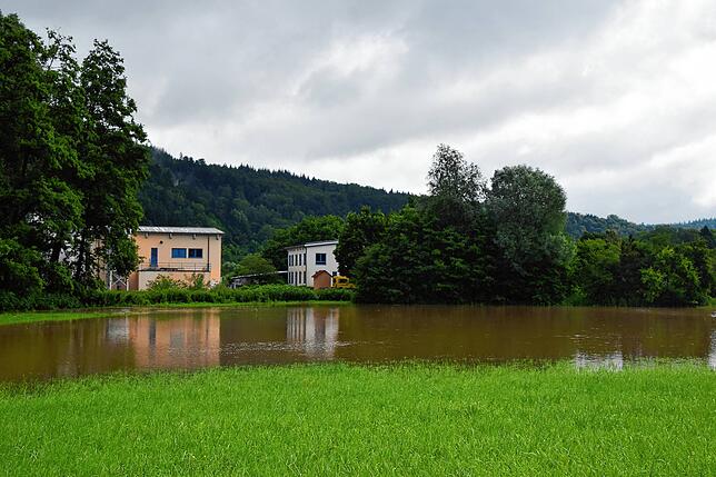Überflutete Wiese bei der Kläranlage