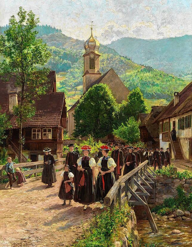 Pure Idylle: „Kirchgang in Gutach“ (1895). Bilder: Städtisches Museum Freiburg