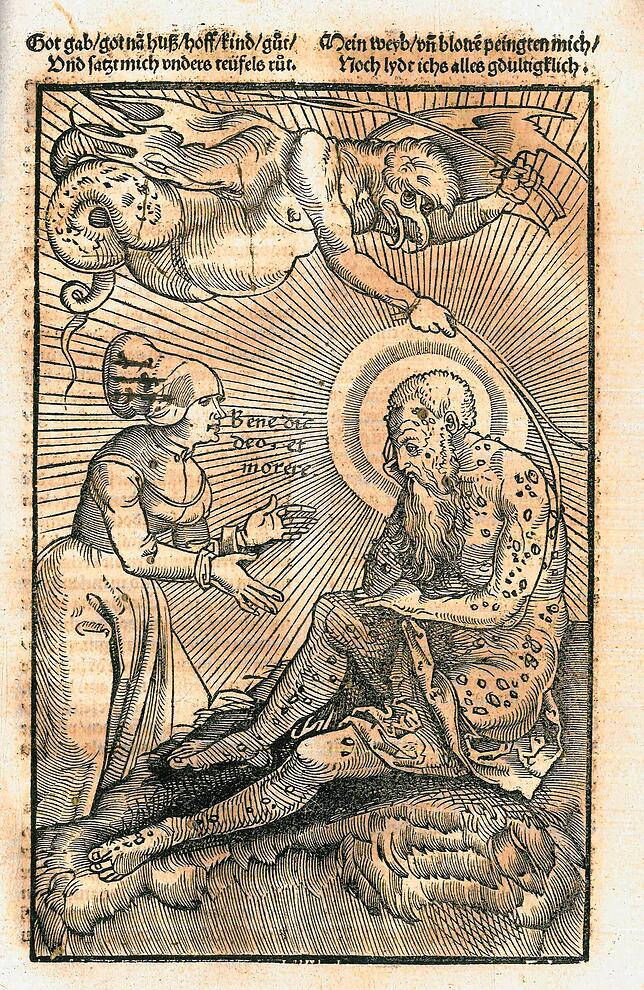 &bdquo;Noch leyd ich alls geduldiglich&ldquo;: Illustration eines Lepra-Kranken aus der Leopold-Sophien-Bibliothek in Überlingen.