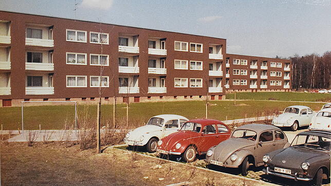 Ein historisches Bild aus den 60-er Jahren der Volkswagen-Siedlung Detmerode in Wolfsburg.
