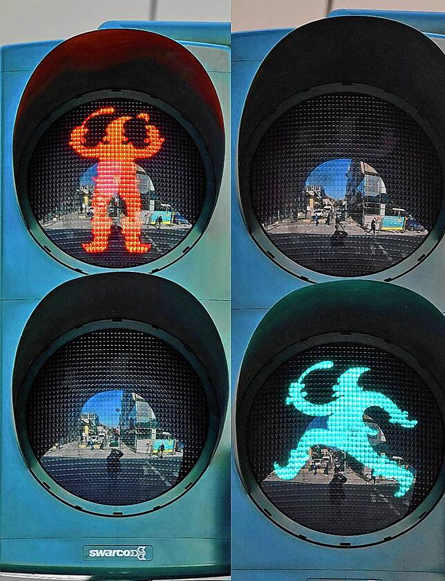 So sieht sie aus, die Poppele-Ampel am Singener Bahnhofplatz.