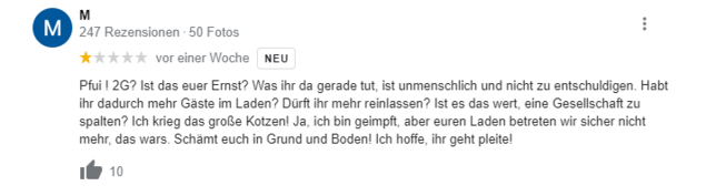 Anonyme Nutzer sprechen von einer Spaltung der Gesellschaft durch das 2G-Optionsmodell.