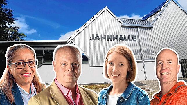 Die SÜDKURIER-Wahlarena mit den Bewerbern Yurdagül Coskun, Rainer Beel, Susen Katter und Michael Mende (von links) wird in die Jahnhalle ...