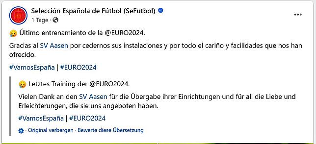 Der spanische Verband bedankt sich beim SV Aasen.