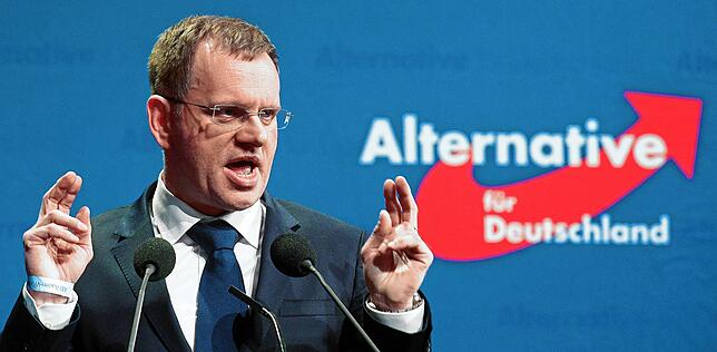 Dirk Spaniel spricht beim Parteitag der AfD Baden-Württemberg zu den Delegierten.