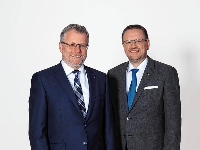 Führungsduo: Klaus-Dieter Ritz, Vorstandsvorsitzender der Volksbank Hochrhein, und sein Stellvertreter Thomas Hintermeier (von links).