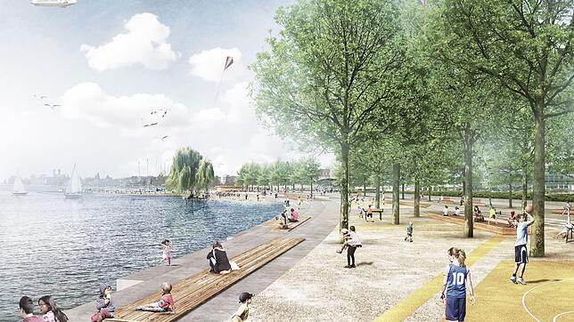 Stufen sollen die Ufermauer ersetzen: Zwischen Gondelhafen und Klangschiff soll der Seezugang verbessert werden. Visualisierung: K1 ...