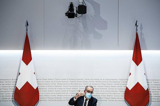 Der Schweizer Bundespräsident Guy Parmelin bei einer Pressekonferenz in Bern.