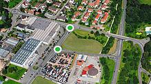 Rücken in weitere Ferne: Die beiden geplanten Kreisverkehre an der Hohe-Flum-Straße/B-317-Zubringer und Hohe-Flum-Straße/Wiechser Straße ...