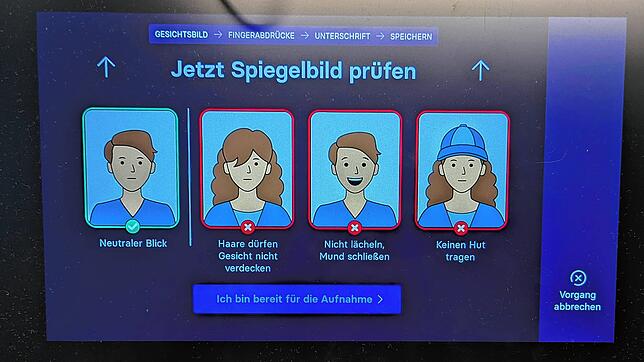 Hier werden die Vorgaben für Passbilder angezeigt.