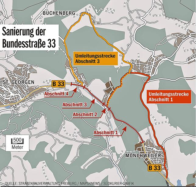 Bild 1: B33-Sanierung: Die Umleitung führt durch die kleinen Orte &ndash; Wie schlimm wird es für die Anwohner?