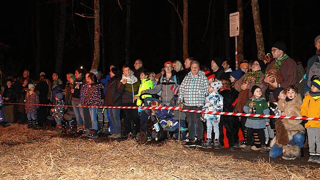 Bild 9: Konstanzer Fasnacht: Im Uniwald tanzen Narren und Mäschgerle am Feuer