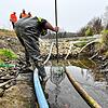 Marco Haupt von Gutachterbüro Go-Bio fängt Fische und Muscheln im Mühlbach bei Allensbach ein. Sie werden wieder ausgesetzt.