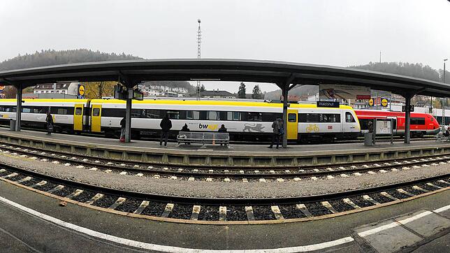 Ein Interregio-Express (IRE) und eine Regionalbahn stehen abfahrbereit im Bahnhof Waldshut. Seit dem Fahrplanwechsel im Dezember häufen ...