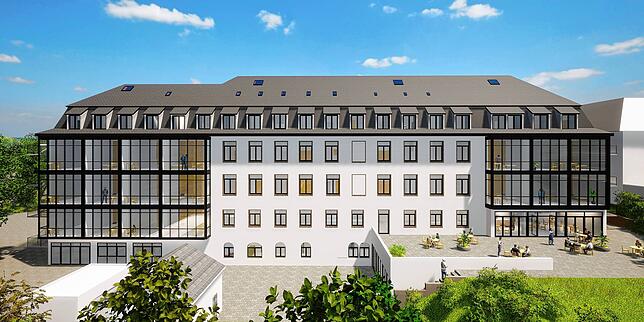 So soll das frühere Loreto-Krankenhaus in Stühlingen nach dem Umbau in ein Pflegeheim künftig aussehen (Visualisierung).