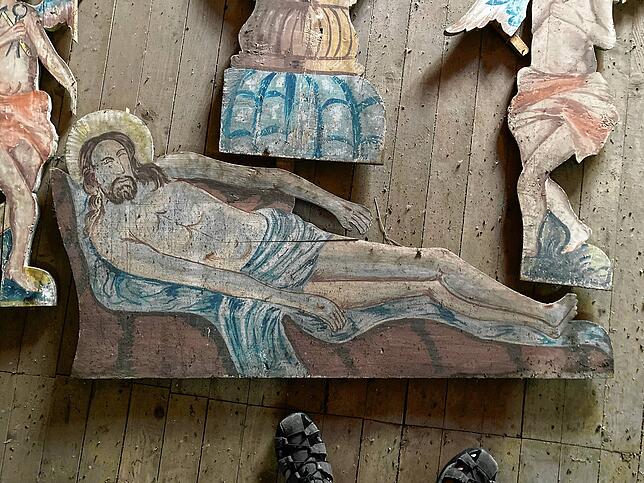 Steltener Fund einer Fastenkrippe auf dem Speicher der Kirche St. Gallus in Möggingen – hier nur das Detail des Heiligen Grabes.