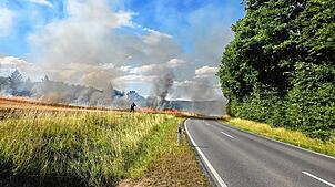 Beim Buchhof zwischen Möggingen und Radolfzell brannte am Samstag, 5. Juli, ein Feld lichterloh. Die Feuerwehr konnte den Brand ...