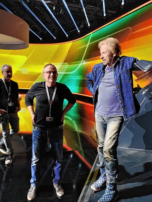 Markus Bohl und Moderator Thomas Gottschalk im Vorfeld der Sendung.