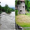 Gallusturm: Gut sieben Meter über dem Normalwert lag der Pegel des Rheins beim großen Hochwasser 1999 (links). Das Bild rechts zeigt, ...