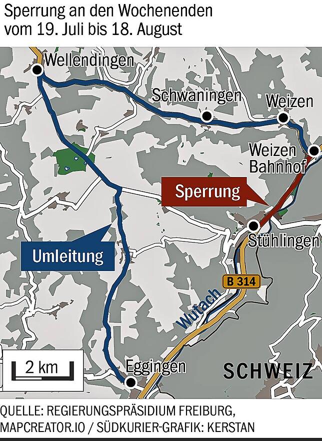 An den fünf Wochenenden von Freitag, 19. Juli, bis Sonntag, 18. August, ist der Abschnitt vom Weizen-Bahnhof und der Abzweigung L 169 ...