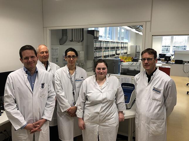 Sie entwickelten den Corona-Test, von links: Frithjof Blessing, Josef Blessing, Susanne Kunert-Dümpelmann, Anja Bohner und Lars ...