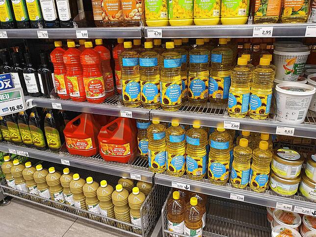 Auch in diesem Kreuzlinger Migros-Markt herrscht kein Mangel an Sonnenblumenöl. (Aufnahme von Dienstag, 22. März 2022)
