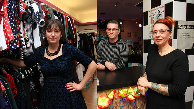 Tamara Herre in ihrer Boutique in Konstanz, Igor Dzombic und Gordana Vlajic-Dzombic in ihrer Bar in Kreuzlingen.