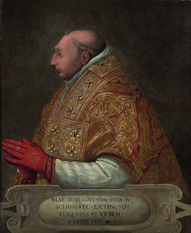 Oddo di Colonna, geboren 1368, war keine 50 Jahre alt, als er durch das Konklave im Konstanzer Kaufhaus als Martin V. zum Papst gewählt ...