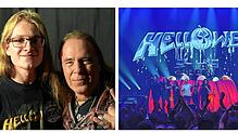 Laurenz Joachim (Bild links, Person links) trifft Musiker Kai Michael Hansen von der Band Helloween (Bild links, rechts sowie Bild rechts).