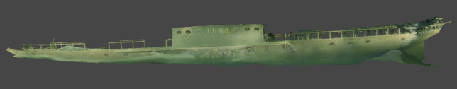Das 3D-Modell der Jura, das der Unterwasserfotograf Harald Utz aus über 2000 Fotos erstellt hat. An der Flanke ist der Schriftzug der ...