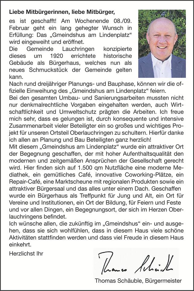 Bild 1: Einweihung Gmeindshus Oberlauchringen : Eröffnung mit einem Tag der offenen Tür