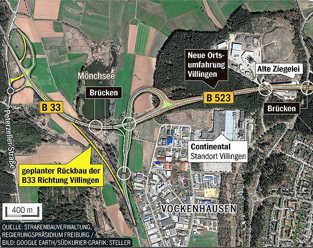 So sieht die Anbindung der B 523 an die B 33 bei Villingen nach der Planvariante 1 aus.