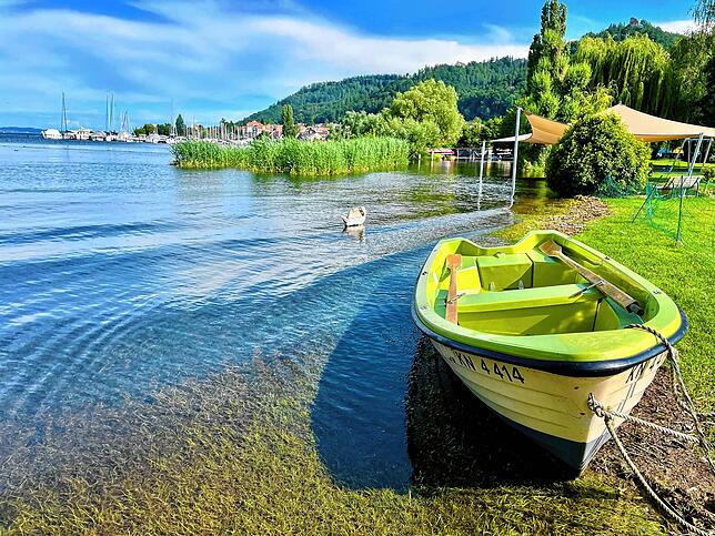Der Uferbereich im Strandbad Bodman steht derzeit noch unter Wasser. Die übrige Wiese ist teils feucht, aber nutzbar.
