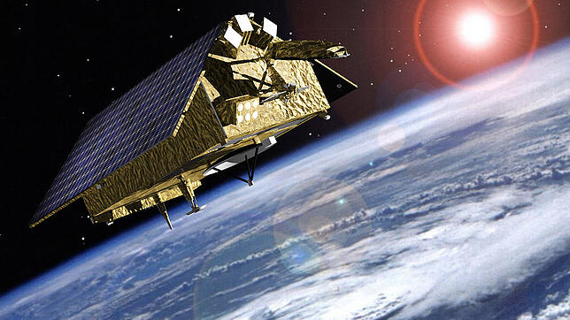 Eine Darstellung des Satelliten Sentinel 6. Er wurde am Bodensee gebaut und wird von 2020 an den Anstieg des Meeresspiegels beobachten. ...