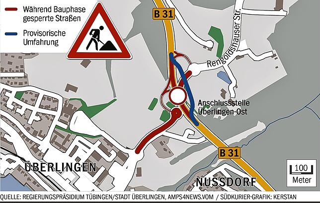 Bild 1: B 31 wird bei Altbirnau umgebaut: Neue Einfädelspur in Fahrtrichtung Friedrichshafen