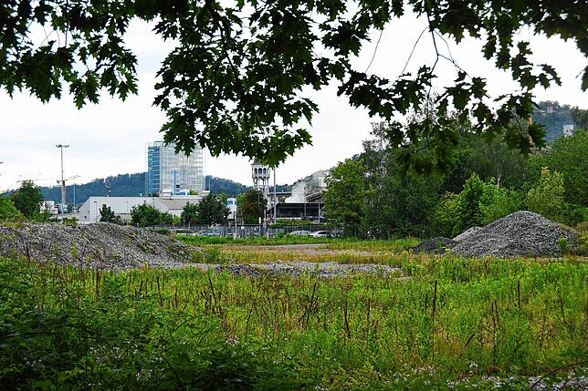 Auch ein Mitarbeiterparkplatz (Mitte im Hintergrund) soll mit Solarmodulen überbaut werden.