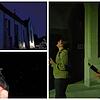Auf der Lauer: Alexandra Sproll und Lucia Fuchs (linkes Bild von links) streifen um die Herz-Jesu Kirche in Zizenhausen (rechts oben), ...